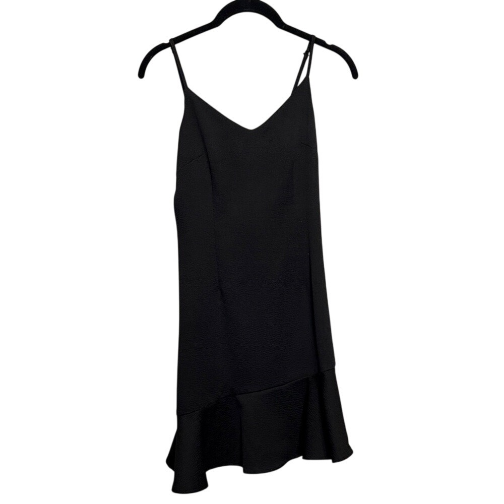 Versona Womens Black Textured Ruffle Hem V-Neck Mini Dress Size 0 Sleeveless LBD